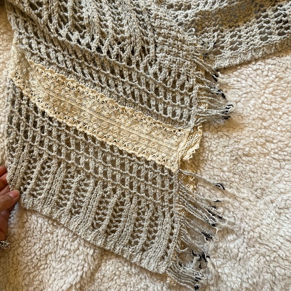 Anthropologie Crochet Open Front Fringe Cardigan - Picture 4 of 5